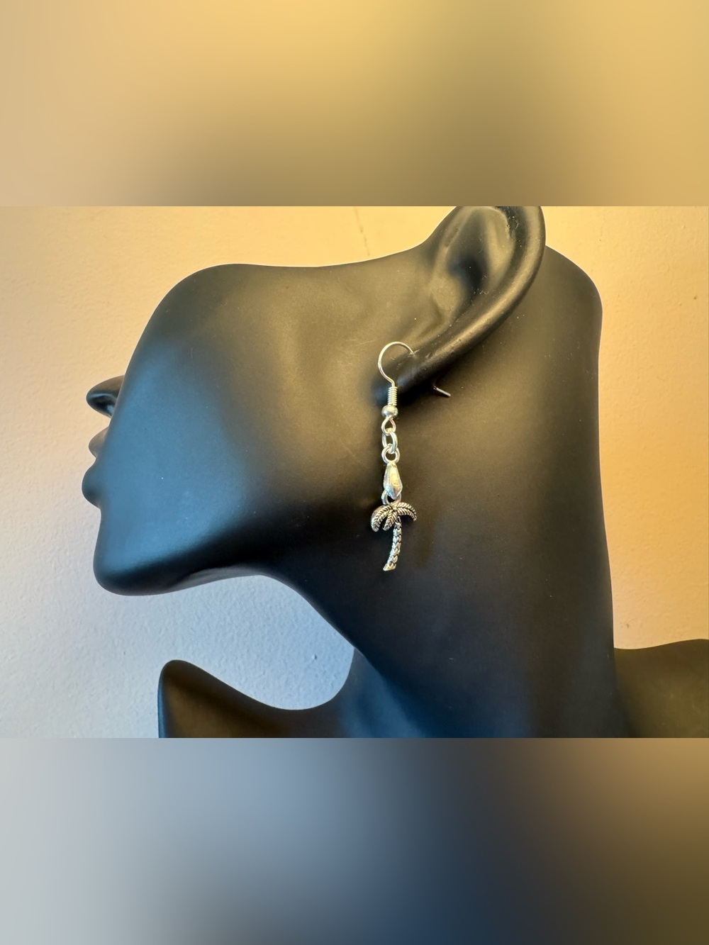 Silver Tone Palm Tree Dangle Earrings - Tropical Silver Charm